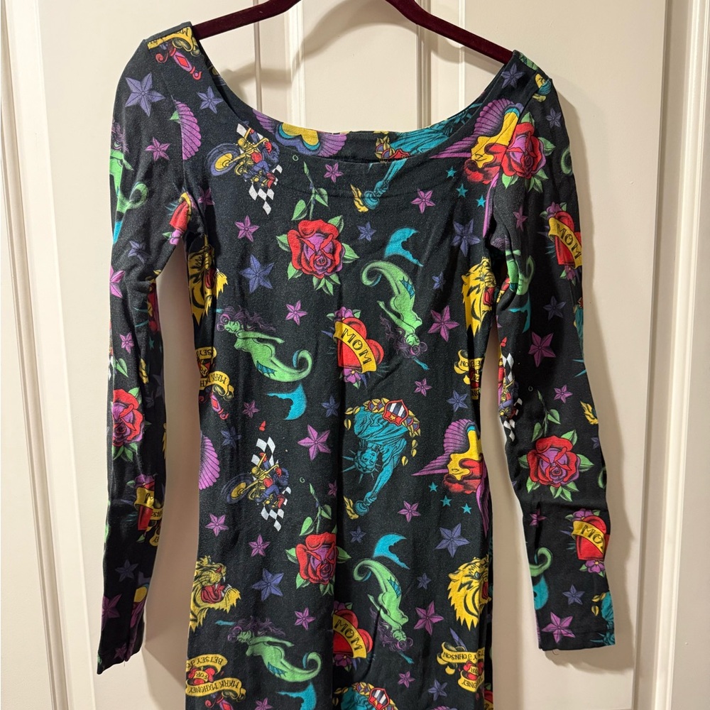 Mark Mahoney for Betsey Johnson Punk Label Tattoo Print Long Sleeve Dress